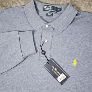 NWT Polo Ralph Lauren Mens XL Blue Interlock Long Sleeve Polo Cotton Yellow Pony